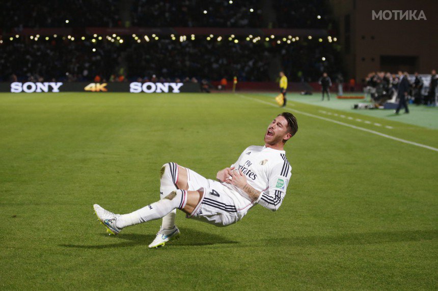 Sergio Ramos of Spain's Real Madrid celebrates after scoring against Mexico's Cruz Azul during their semi-final soccer match in FIFA Club World Cup at Marrakech stadium
