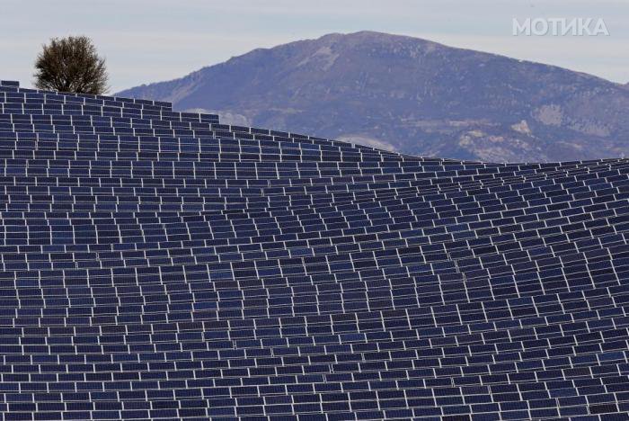 A general view shows solar panels to produce renewable energy at the photovoltaic park in Les Mees, in the department of Alpes-de-Haute-Provence