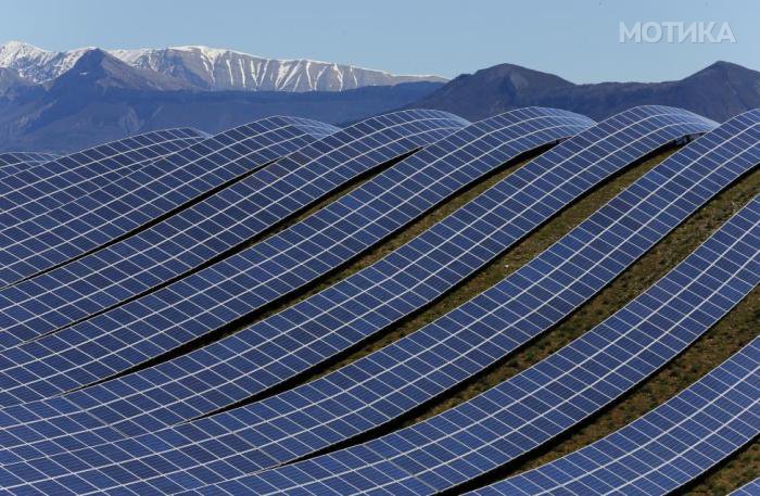 A general view shows solar panels to produce renewable energy at the photovoltaic park in Les Mees, in the department of Alpes-de-Haute-Provence