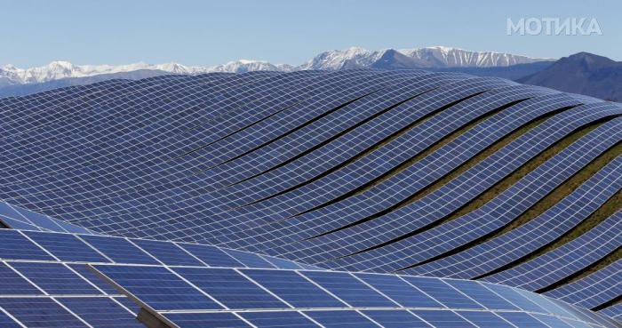 A general view shows solar panels to produce renewable energy at the photovoltaic park in Les Mees, in the department of Alpes-de-Haute-Provence