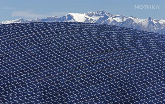 A general view shows solar panels to produce renewable energy at the photovoltaic park in Les Mees, in the department of Alpes-de-Haute-Provence