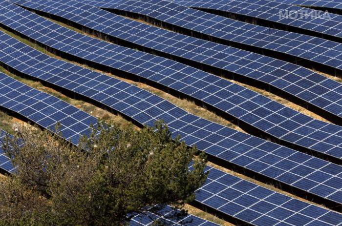 A general view shows solar panels to produce renewable energy at the photovoltaic park in Les Mees, in the department of Alpes-de-Haute-Provence