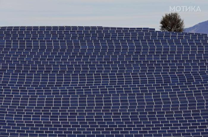 A general view shows solar panels to produce renewable energy at the photovoltaic park in Les Mees, in the department of Alpes-de-Haute-Provence