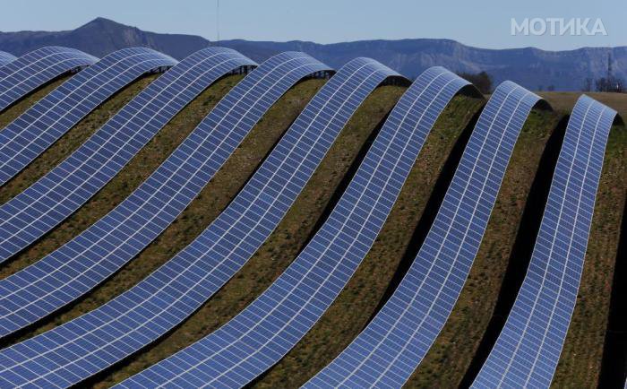 A general view shows solar panels to produce renewable energy at the photovoltaic park in Les Mees, in the department of Alpes-de-Haute-Provence