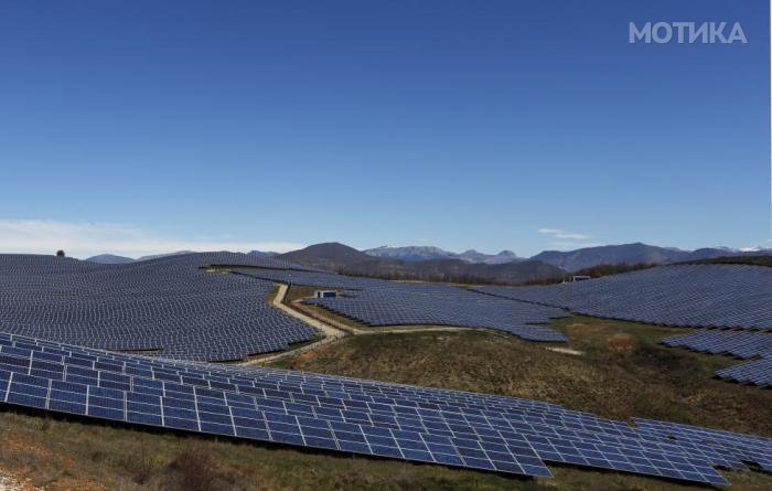 A general view shows solar panels to produce renewable energy at the photovoltaic park in Les Mees, in the department of Alpes-de-Haute-Provence