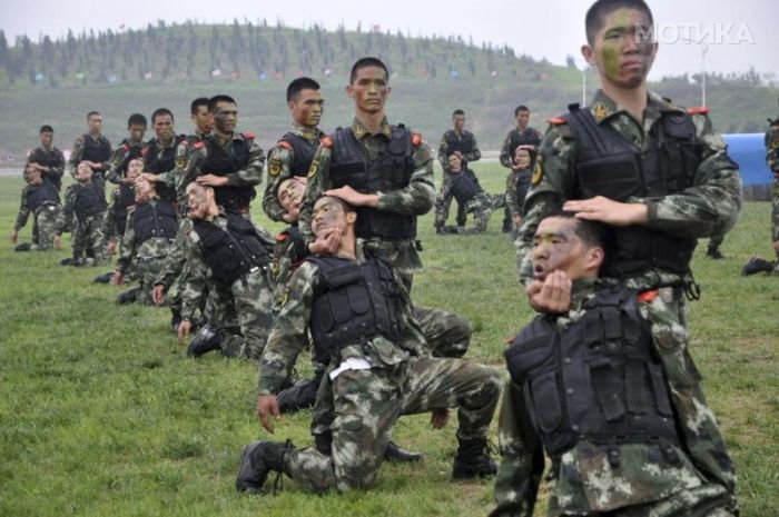 Paramilitary policemen present their daily military training as a report unveiling their work to public in Handan